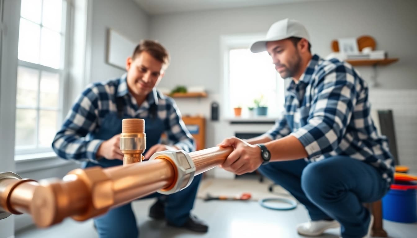 Whole house repiping services St Petersburg FL being performed by skilled plumbers in a bright environment.