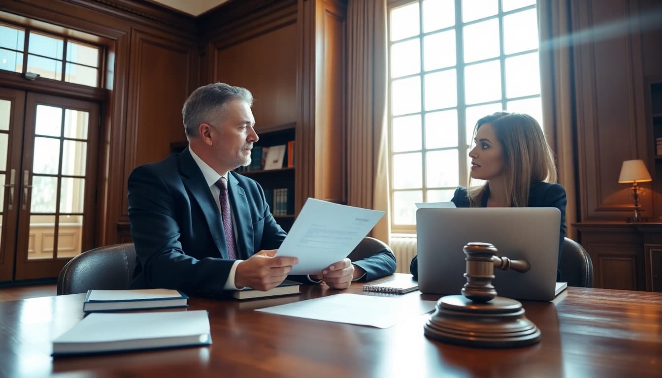 Legal consultant explaining probate solutions in an elegant office environment.
