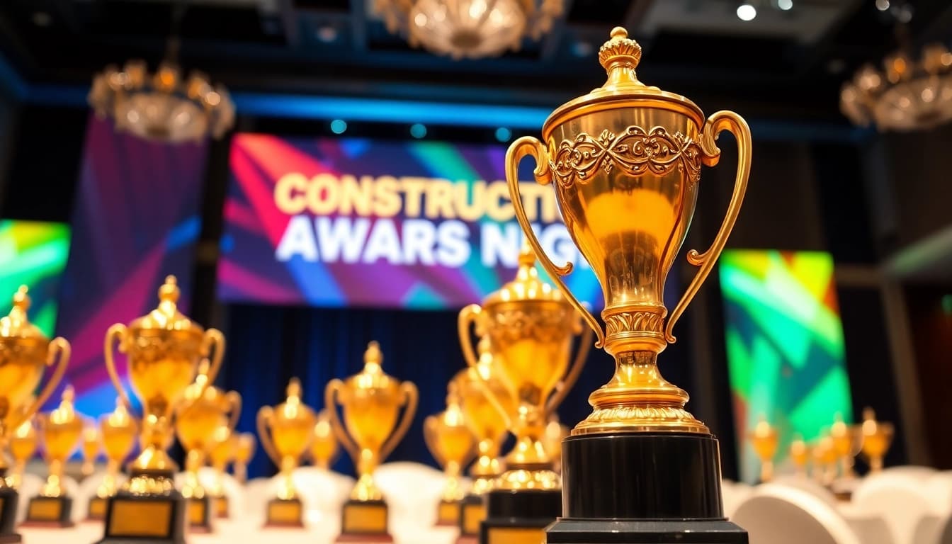 Celebrate construction awards with a gorgeous golden trophy at an elegant ceremony.