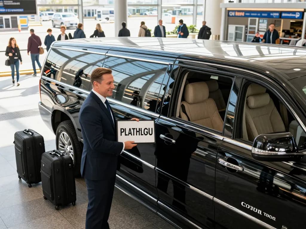 Experience premium limo service Chicago with a welcoming chauffeur at O'Hare Airport, featuring a luxurious GMC Yukon.