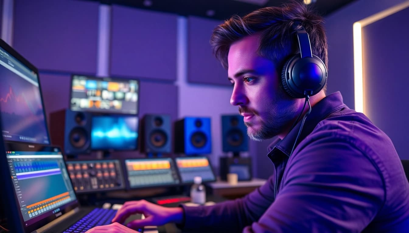 Experience the art of online mastering with a focused audio engineer in a modern studio.