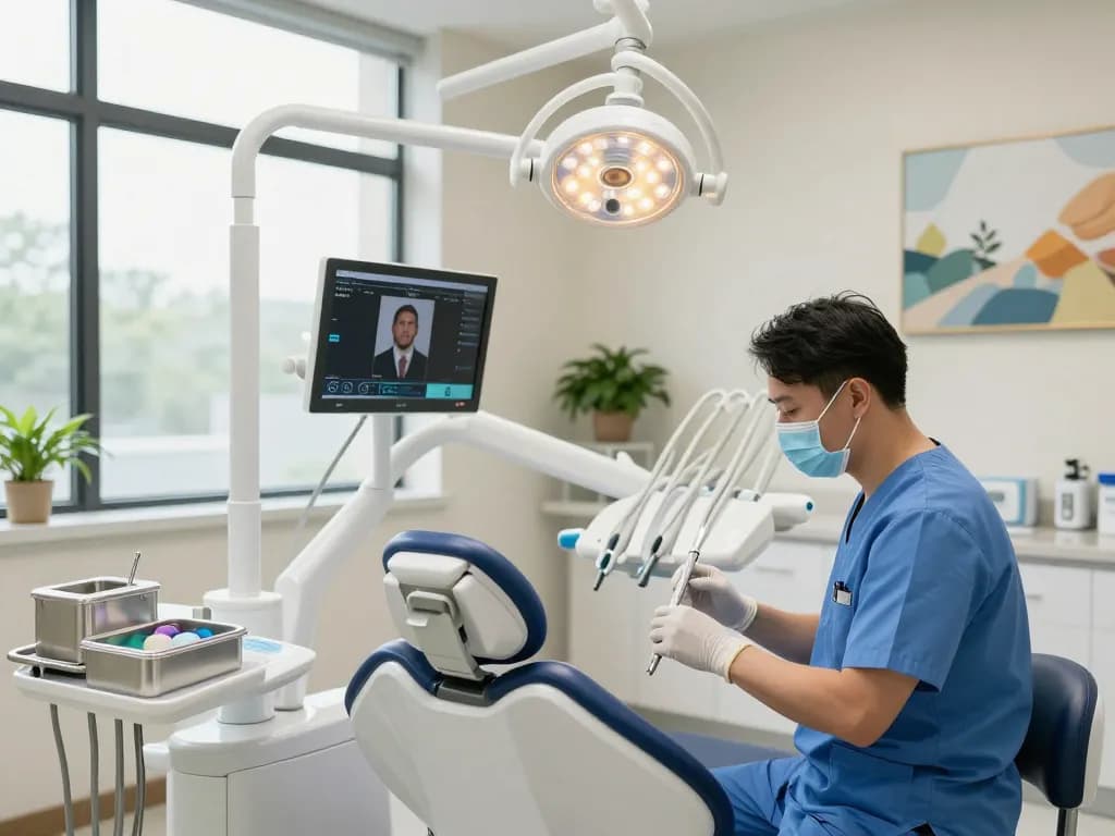 Dental equipment showcased in a modern dental clinic with a professional examining tools for patient care.
