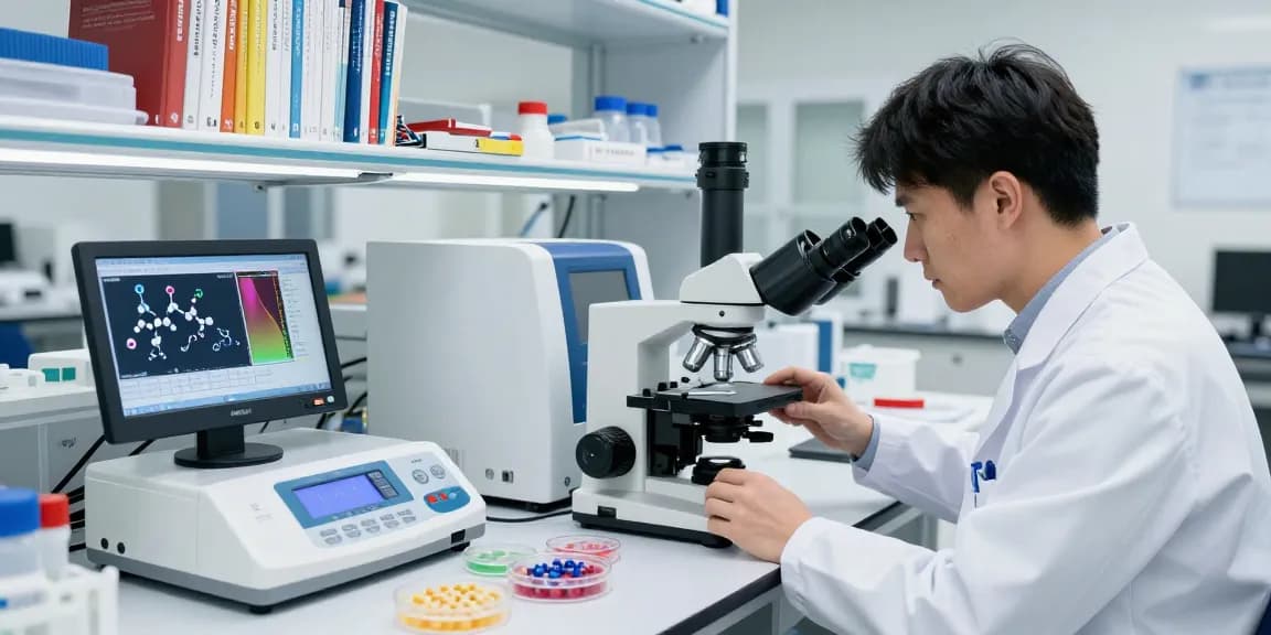 Scientist analyzing peptides in a modern laboratory setting to ensure research accuracy and quality.