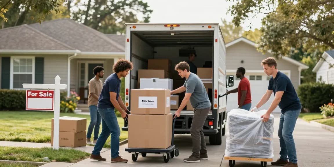 Professional moving team from https://ucuzatasin.com.tr efficiently packing a family's belongings on moving day for a smooth transition.