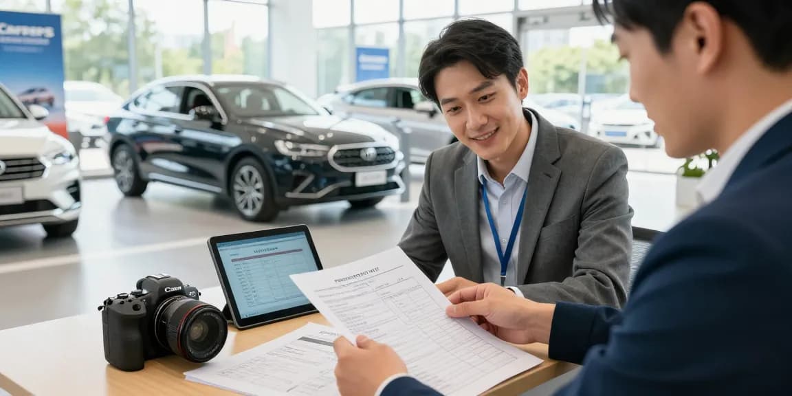 Buyer checking the best car history check UK report at a dealership, ensuring a smart purchase.