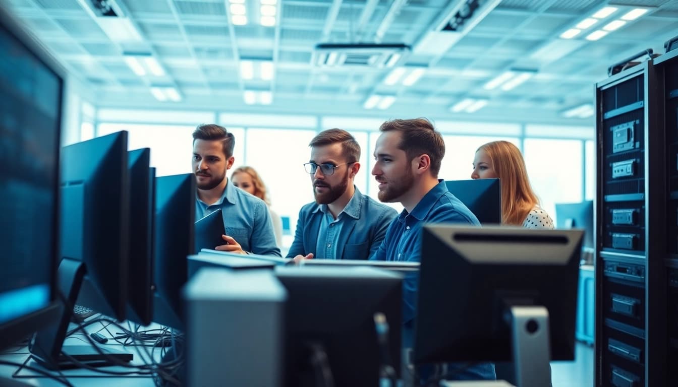 Find reliable msp companies near me partnering with IT experts in a modern workspace.
