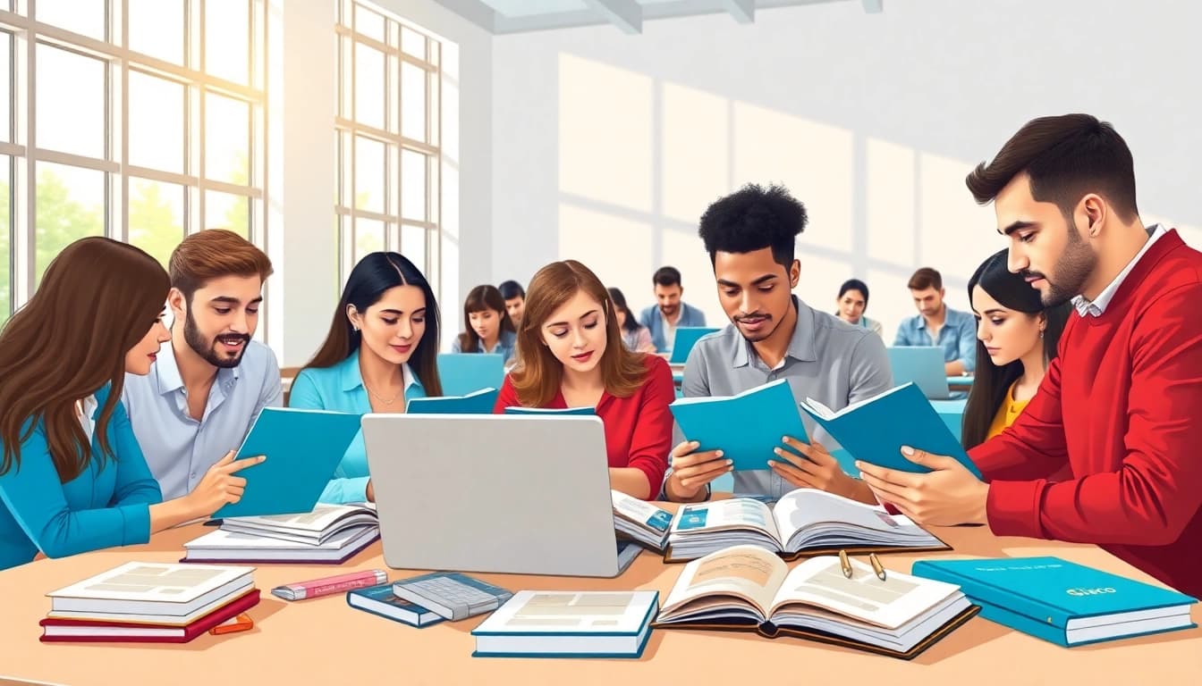 Engaged learners seeking Cisco exam assistance with study materials in an educational environment.