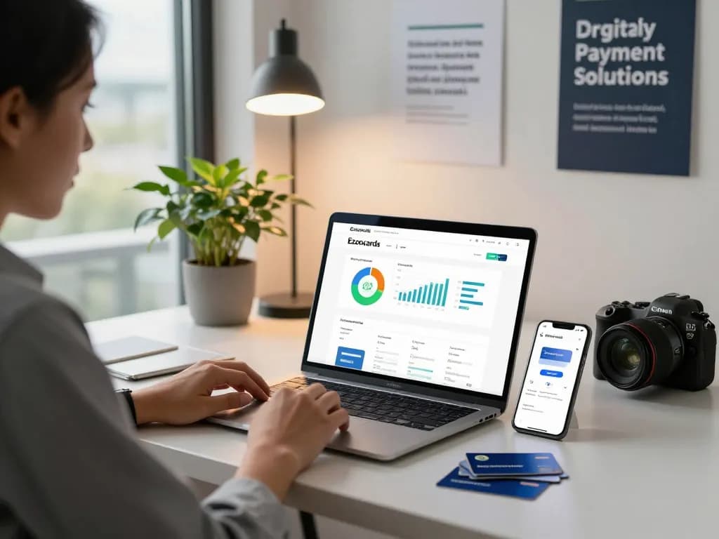 Ezzocards for secure online transactions in a professional workspace.