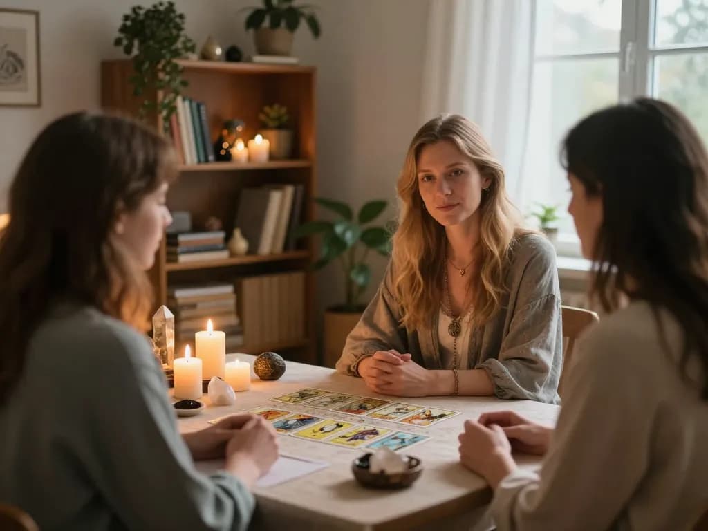 In a calming setting, Jurate Swan helps clients discover why do I keep attracting the same partner?, using tarot and spiritual guidance.