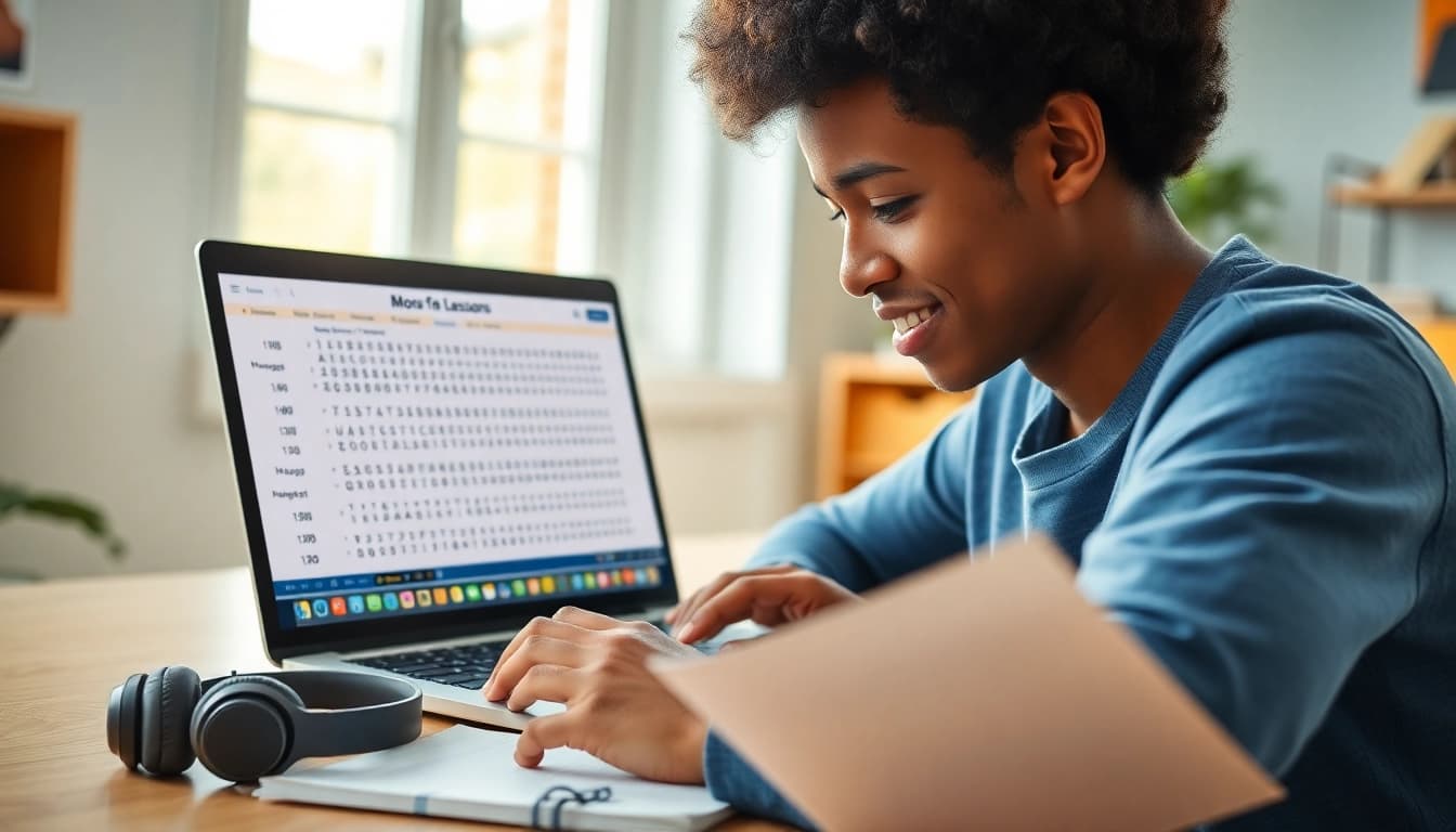 Morse code lessons online, showcasing a student engaged in interactive learning with tools like a laptop and notepad.