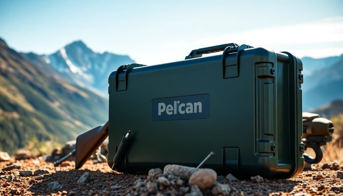 Discover a Pelican gun case for sale, featuring durable construction and an adventurous outdoor setting.