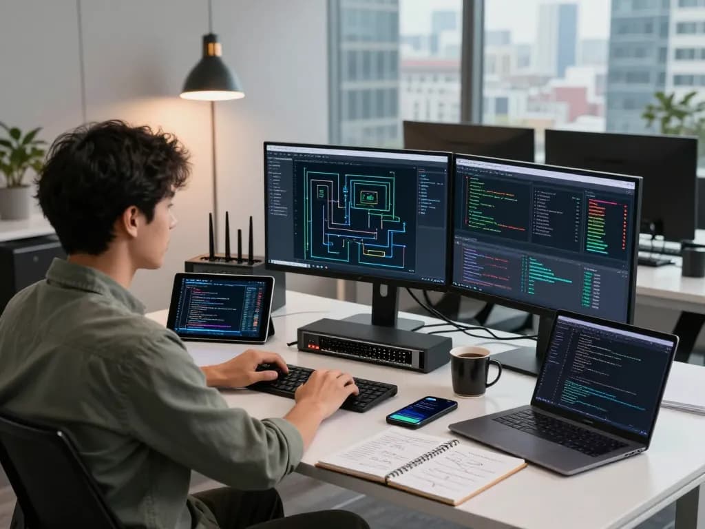 快连 network engineer optimizing systems in a modern tech workspace.