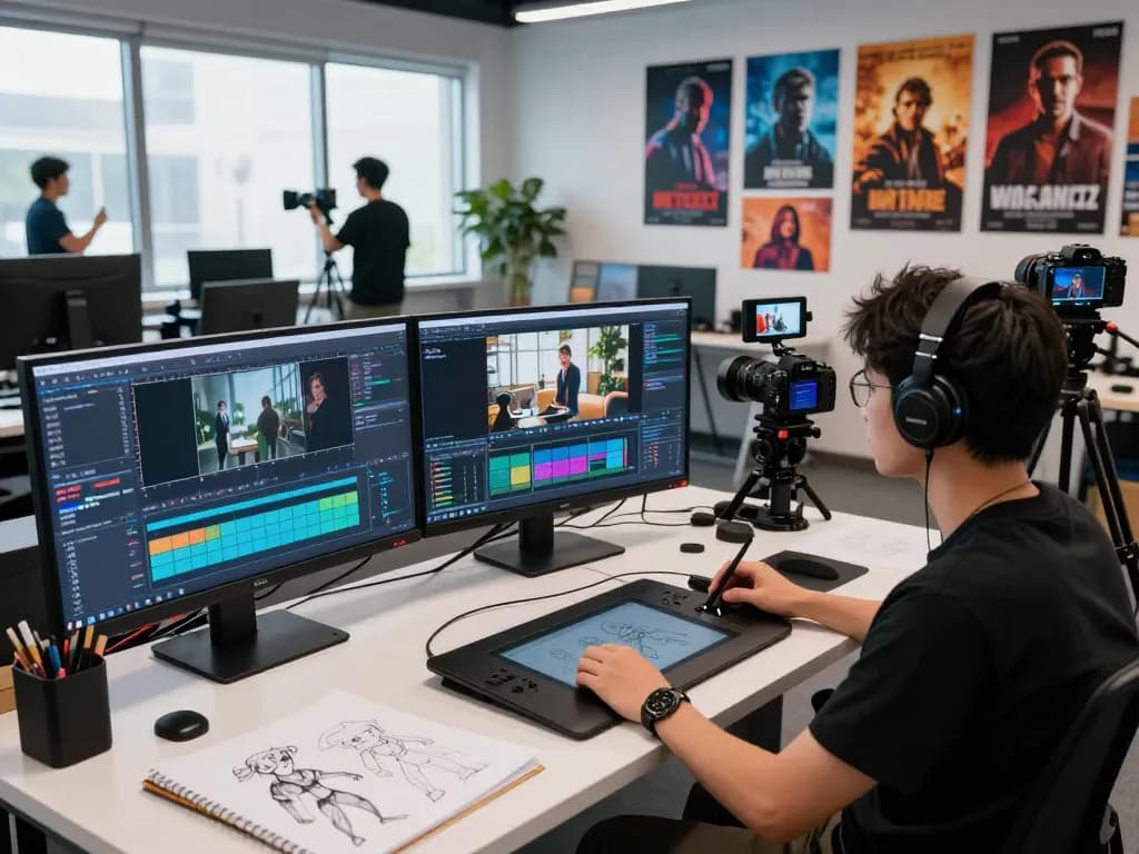 Animator engaged in motion control video production, showcasing mind control technology for AI-generated animations.