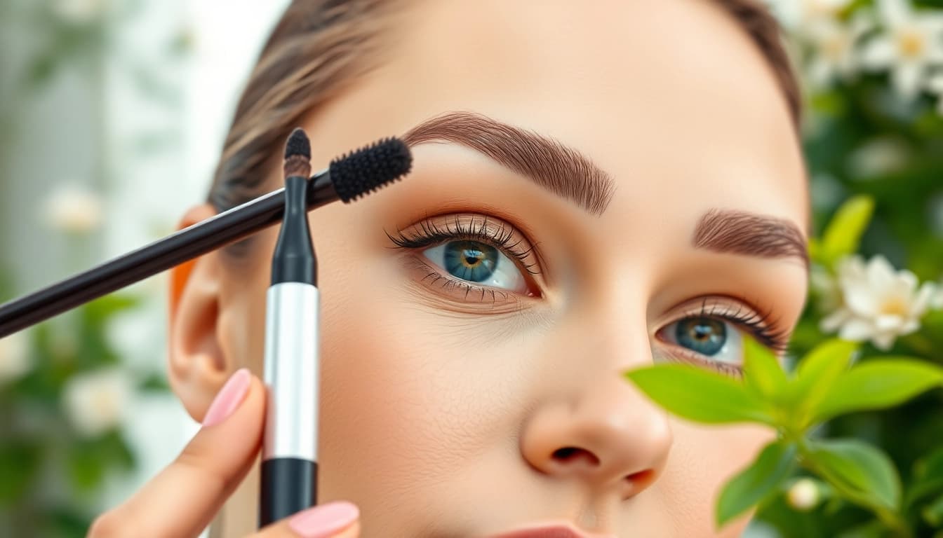 Apply the skone cosmetics brow wand for effortless, defined brows in a stunning beauty routine.
