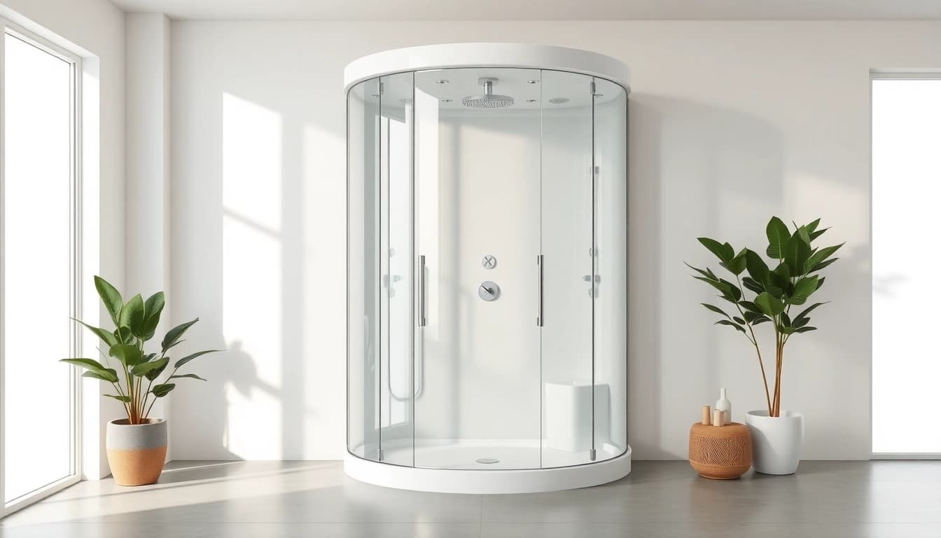 Erleben Sie die elegante sonni Duschkabine in einem modernen Badezimmer mit natürlichem Licht und stilvollem Design.