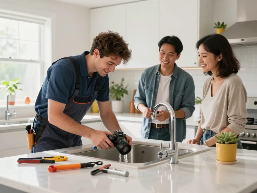 Professional plumber repairing a sink, showcasing plumbing services Rapid City SD in a modern kitchen.