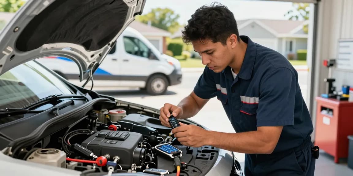 Expert locksmith programming a smart car key, addressing the issue of Autosleutel kwijt in a professional automotive service setting.
