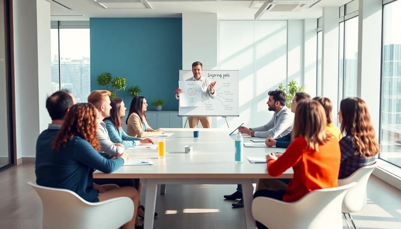 Engage in professional development coaching for growth and teamwork in a bright office.