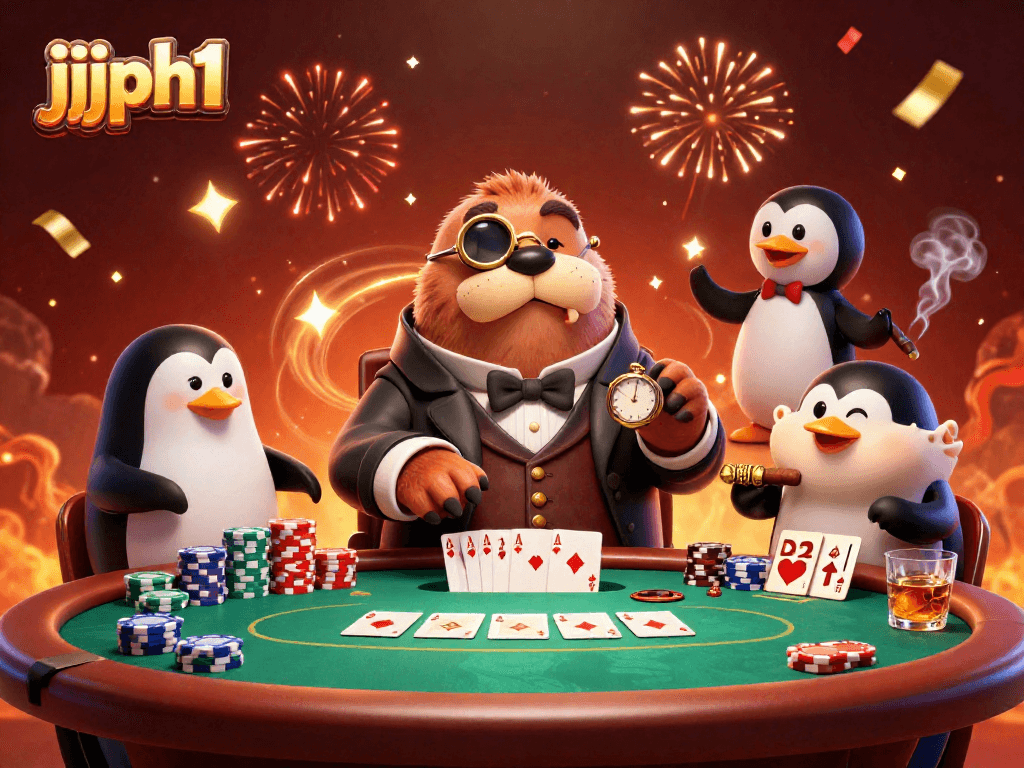 Nagpapaikot ang mga manlalaro sa jjjph1 poker table habang nag-aalaga ng chips at nagtutukso.
