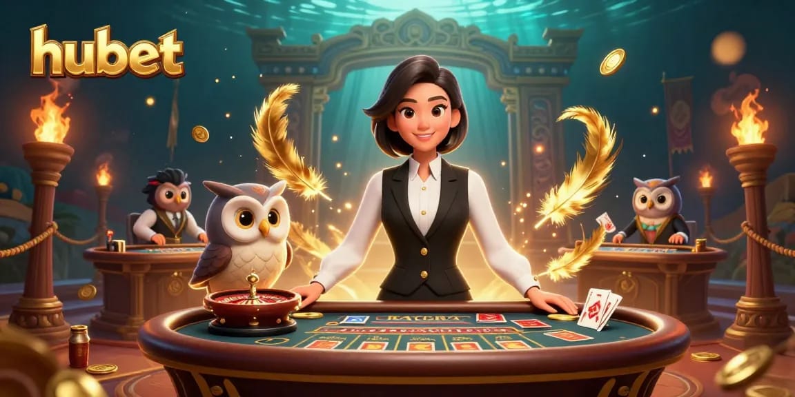 Experience thrilling baccarat action at hubet with elegant dealers and vibrant casino elements.