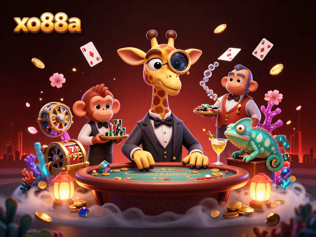 Experience exciting gaming at xo88a with vibrant 3D casino characters indulging in thrilling play.