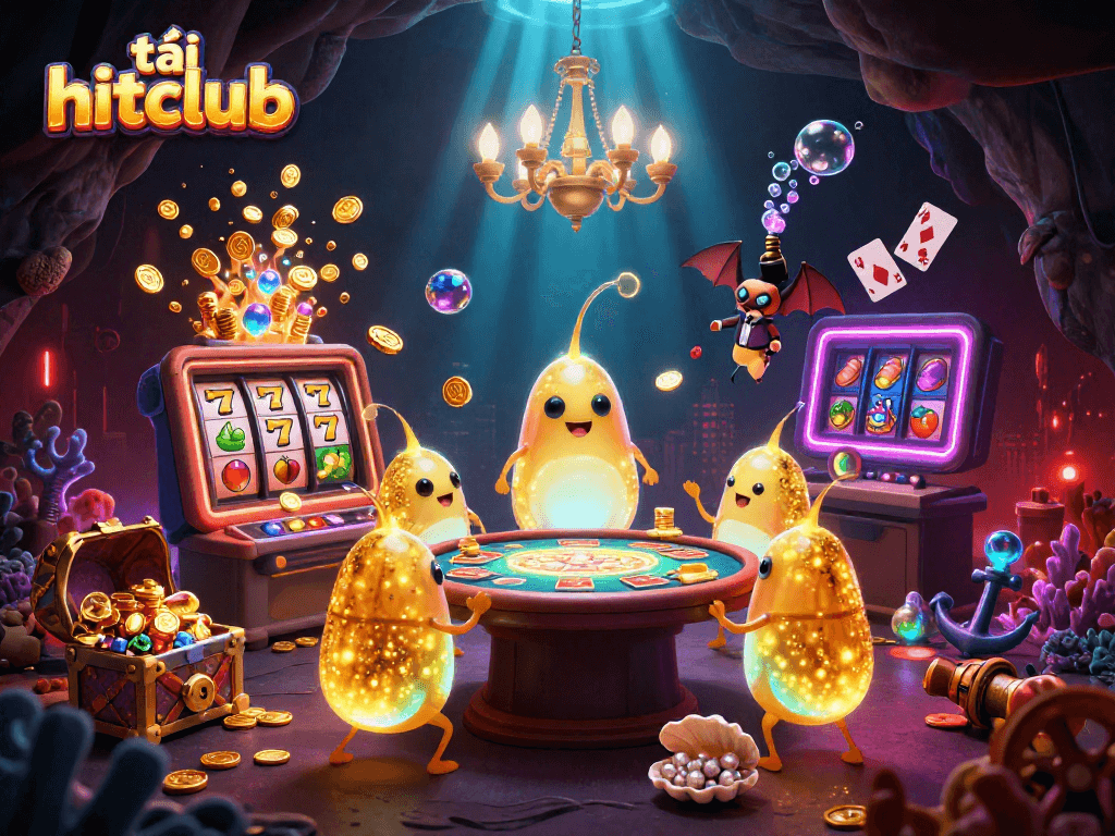 Experience tải hitclub with glowing glowworms illuminating a vibrant cave casino.