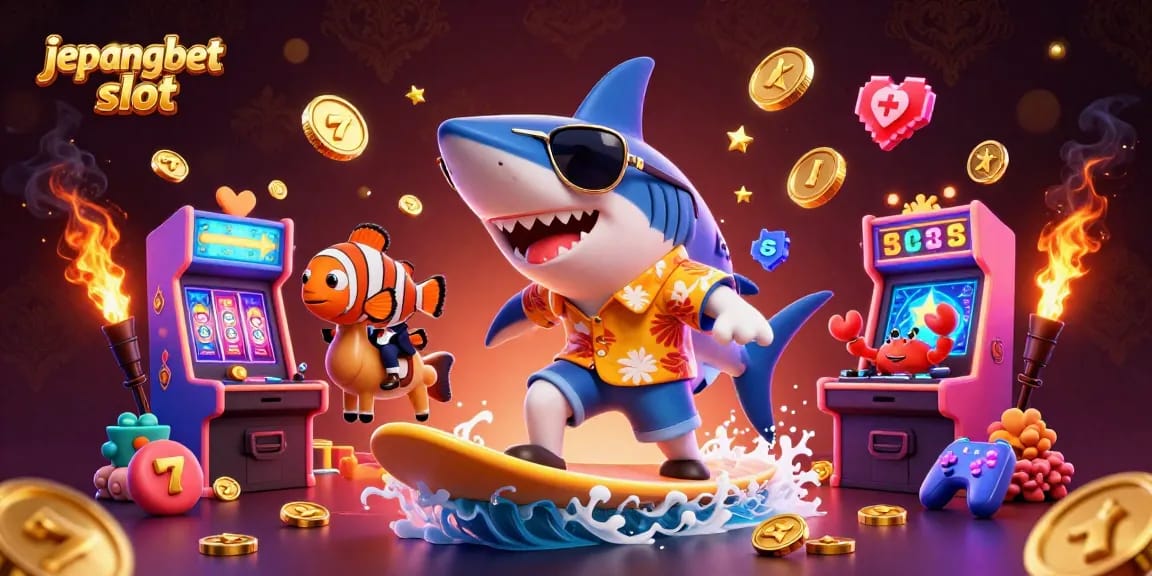Experience the thrill of jepangbet slot with dynamic characters amidst a dazzling casino scene.