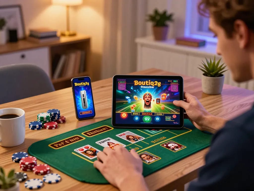 Engaging gaming session with Boutiq 2g Disposable showcased on smartphone while playing casino games at home