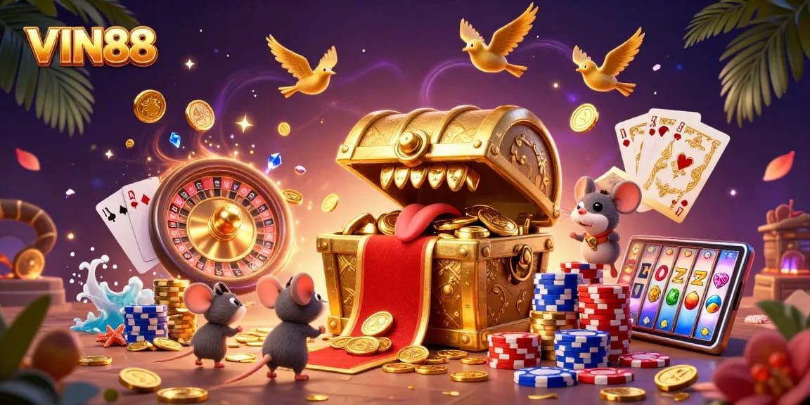 Win exciting prizes with VIN88’s vibrant casino adventures showcasing slot reels and gameplay!