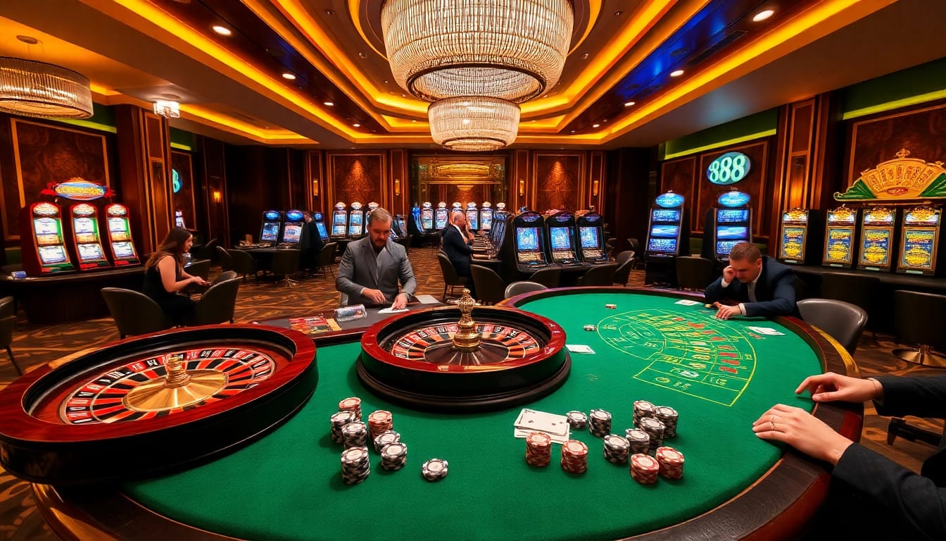 Experience the thrill of gaming at one88 with vibrant casino tables and luxury betting settings.