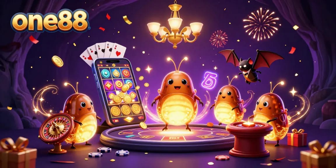 Experience the excitement at one88 casino with glowworms and a bat dealer creating a lively atmosphere.