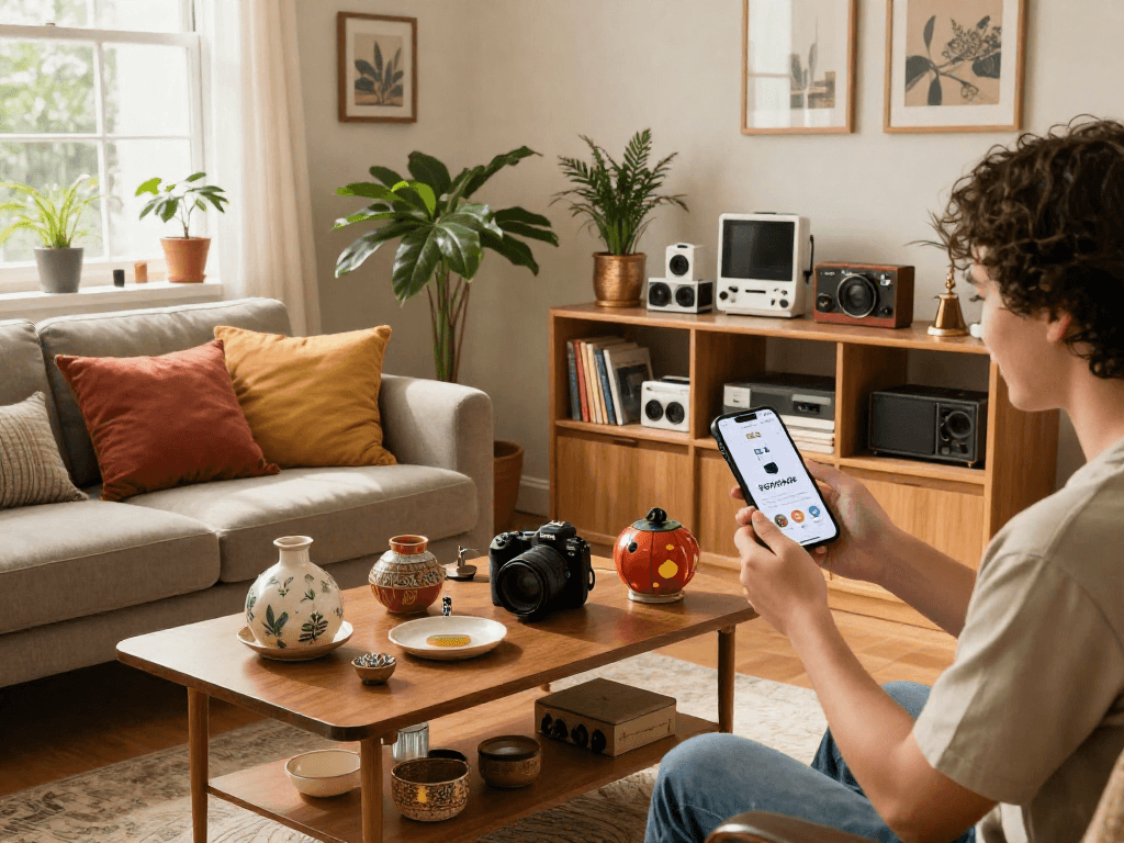 Discover unique second-hand treasures on ROKOK88 in a warm living room.