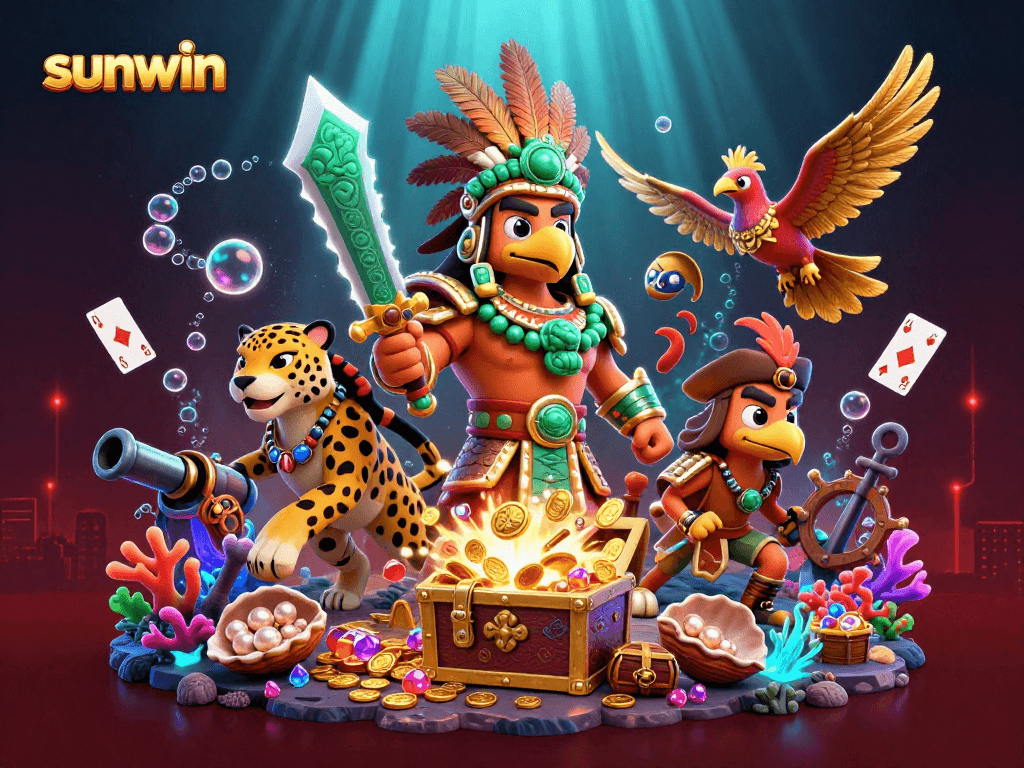 Experience the vibrant world of sunwin with an energetic Aztec warrior scene full of dynamic casino elements.