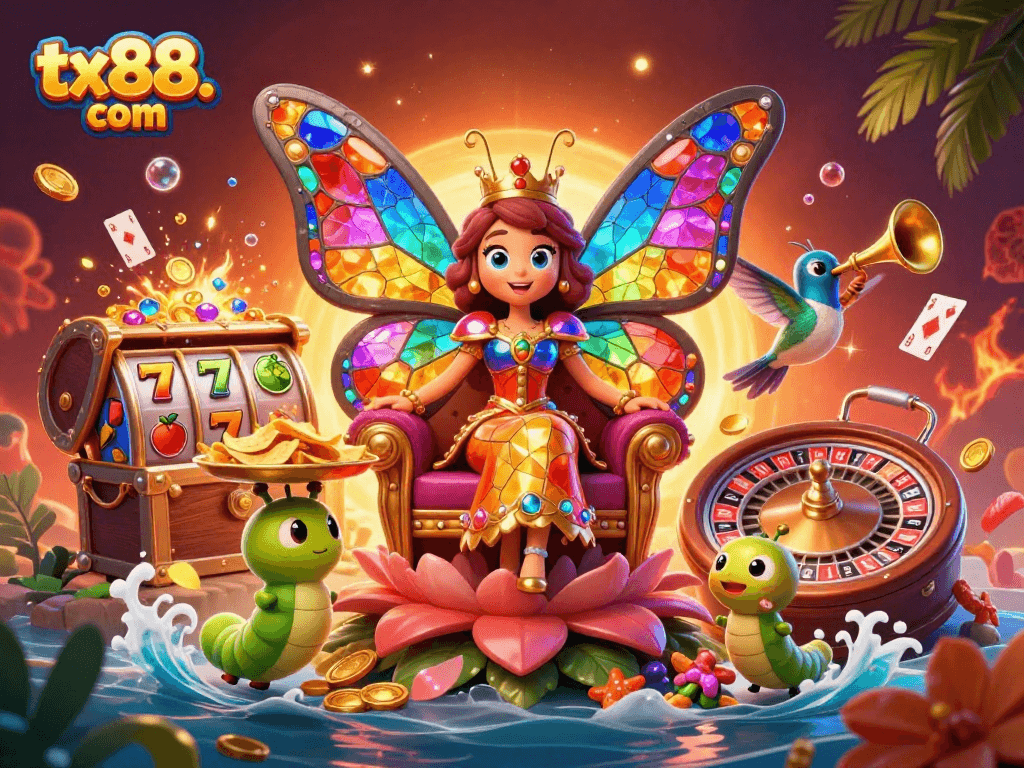 Engage with exciting games at tx88. com featuring vibrant casino illustrations full of joy and action.