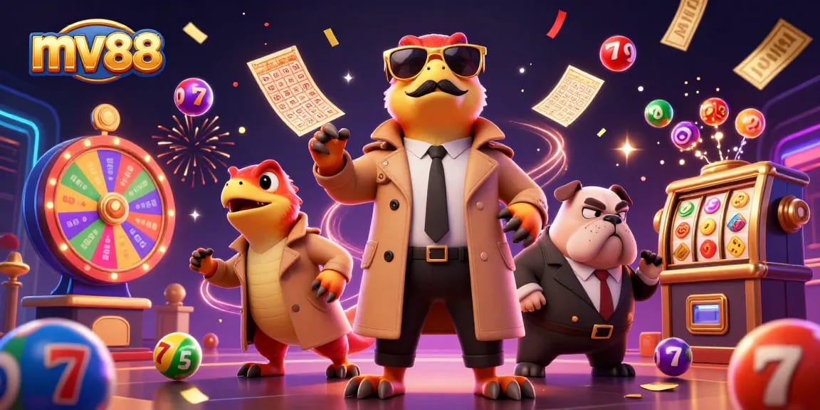 Experience the thrill of mv88 with raptors in disguise at a vibrant casino entrance.