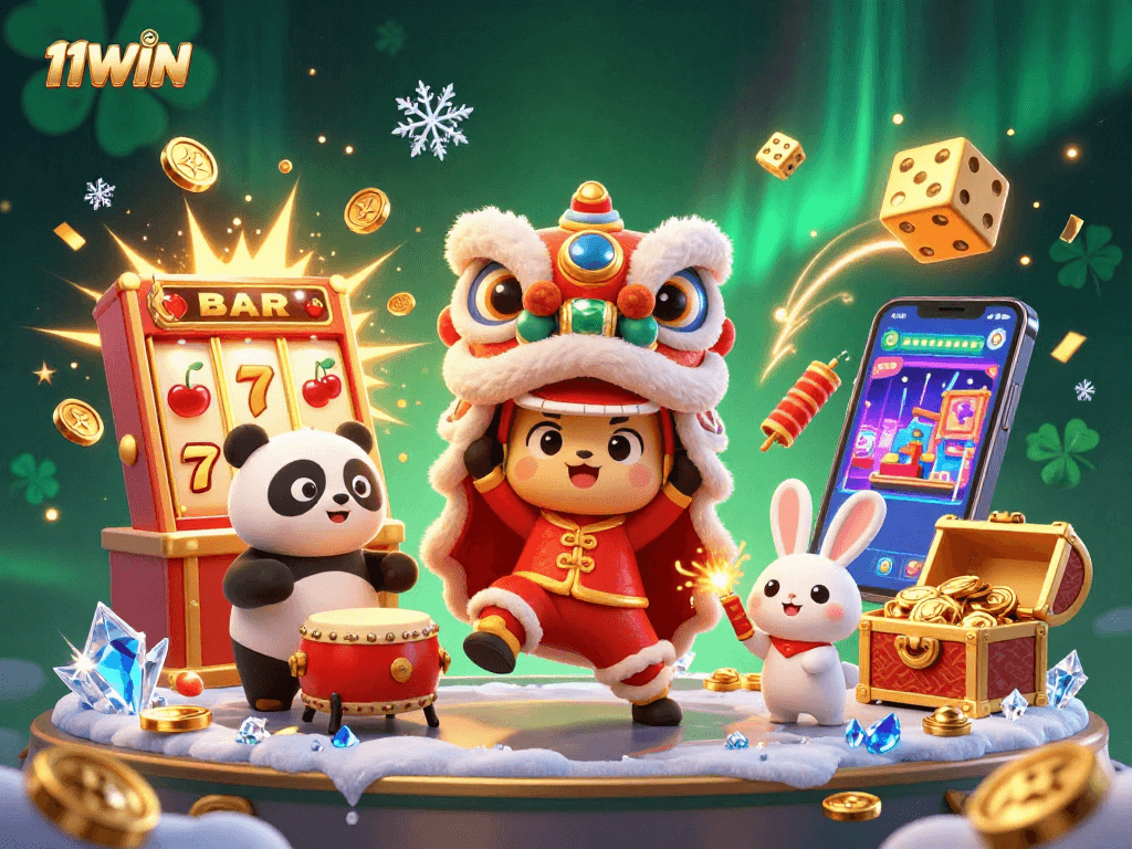 Experience the festive thrill of the 11WIN casino with exciting games and vibrant characters!