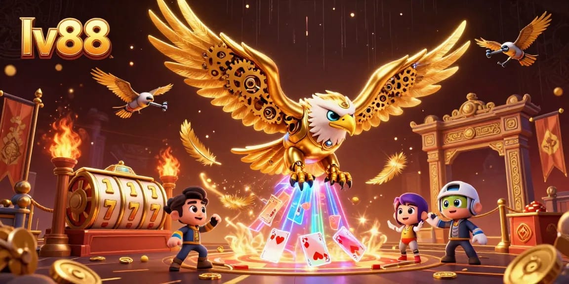 Experience thrilling gaming at lv88 with a cybernetic eagle and dynamic casino elements.