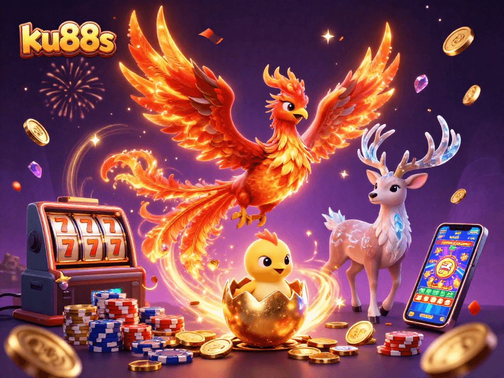 Experience thrilling gameplay with ku88s featuring iconic fire phoenix and vibrant slot elements.