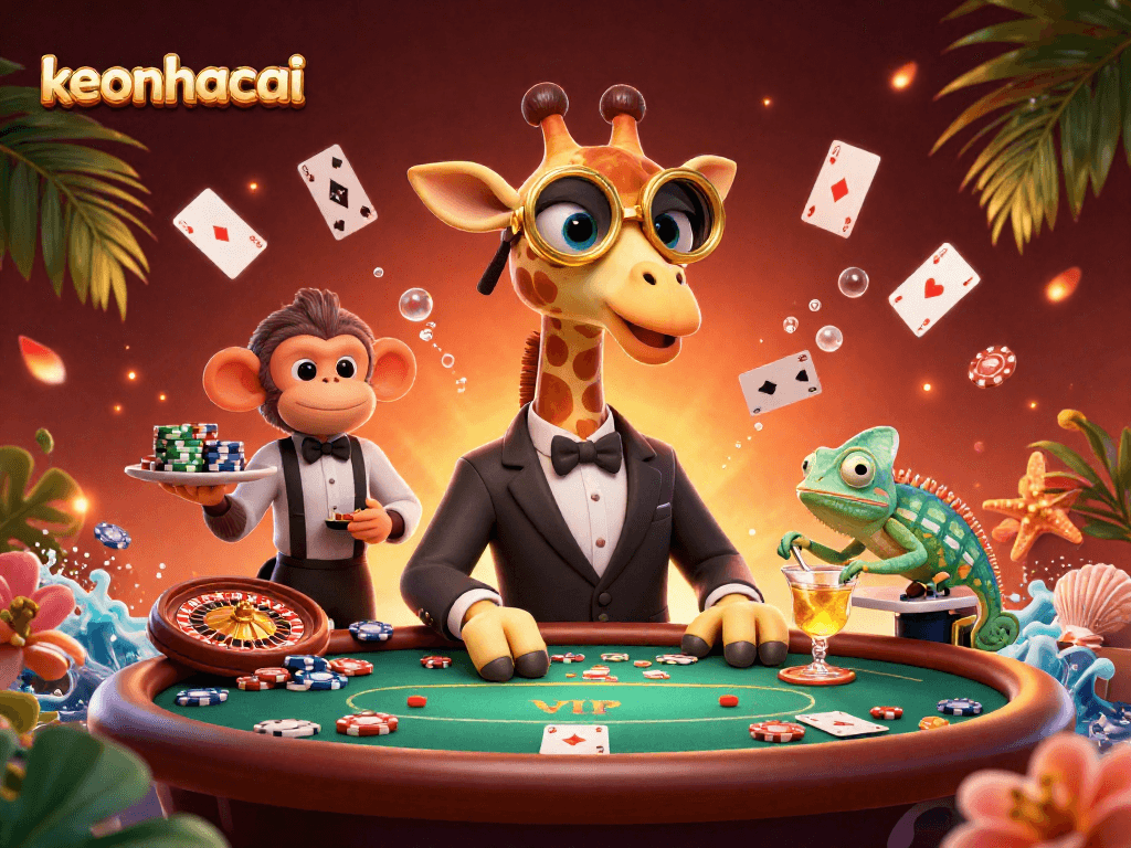 Experience thrilling poker action with keonhacai through vibrant casino characters and elements.