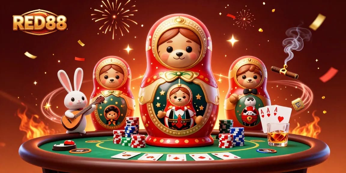 Experience exhilarating gameplay with RED88 as charming bears and vibrant casino elements celebrate!