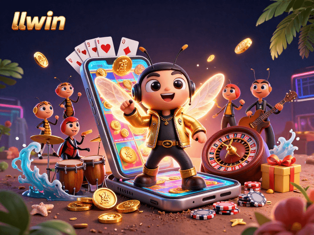 llwin enhances your gaming experience with vibrant slot action amid a carnival of energetic characters.