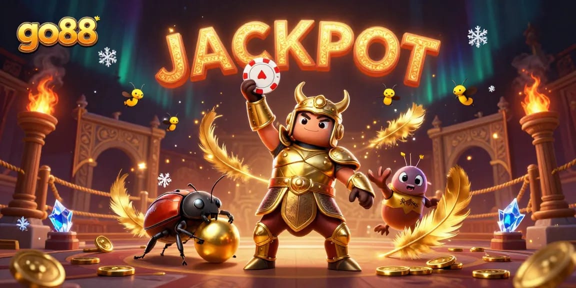 Experience thrilling wins with go88 in this vibrant, victory-themed casino illustration