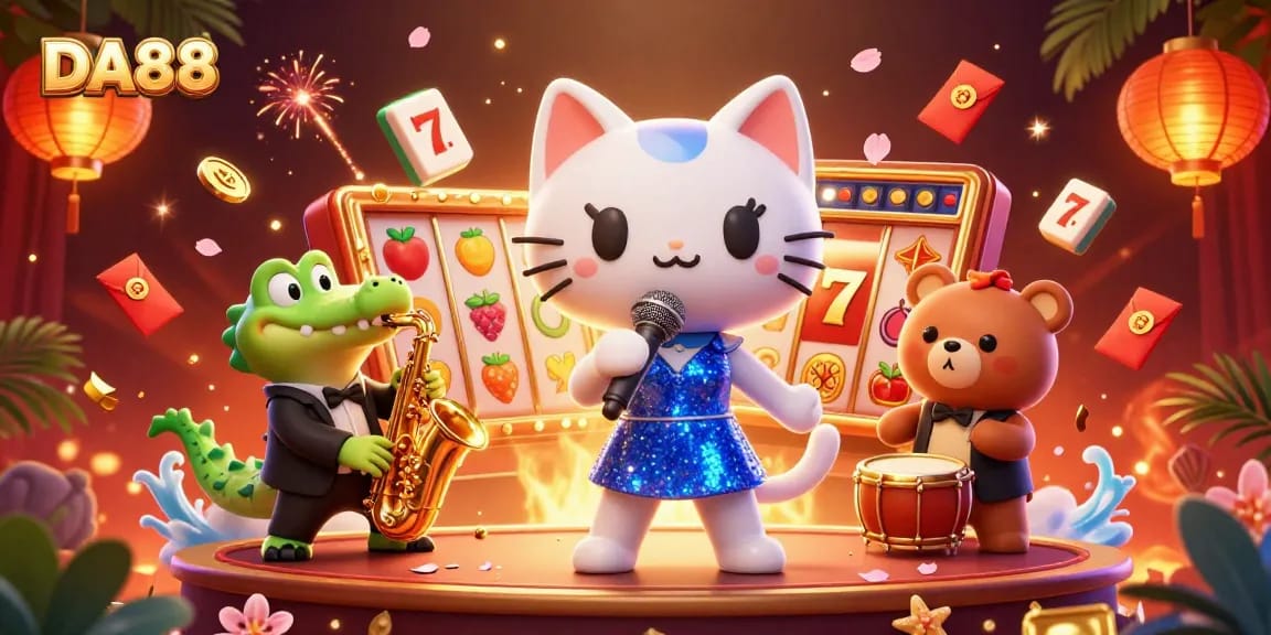 Experience the excitement of DA88 with lively characters performing in a vibrant casino setting.