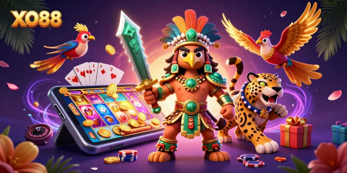 Spin the reels at XO88 while exploring a vibrant 3D Aztec-themed casino adventure.