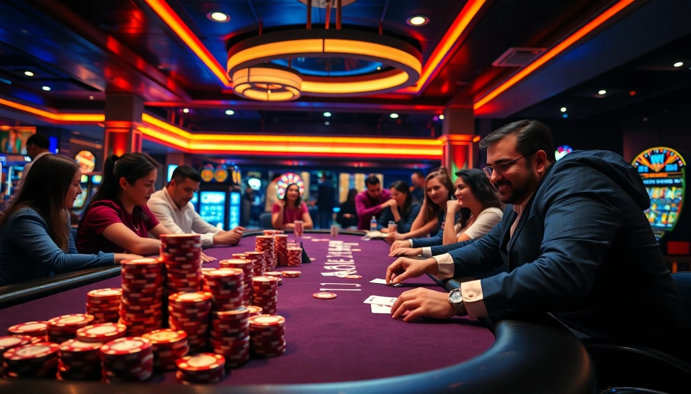 Join the thrilling experience of high-stakes poker at https://luongsontv23.com/ with vibrant casino visuals showcasing excitement and luxury.