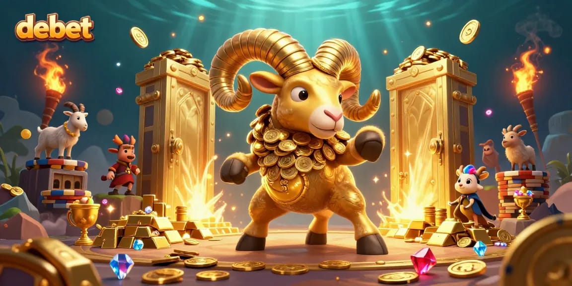 Bet big with debet, as a golden ram charges through a treasure vault bursting with riches.