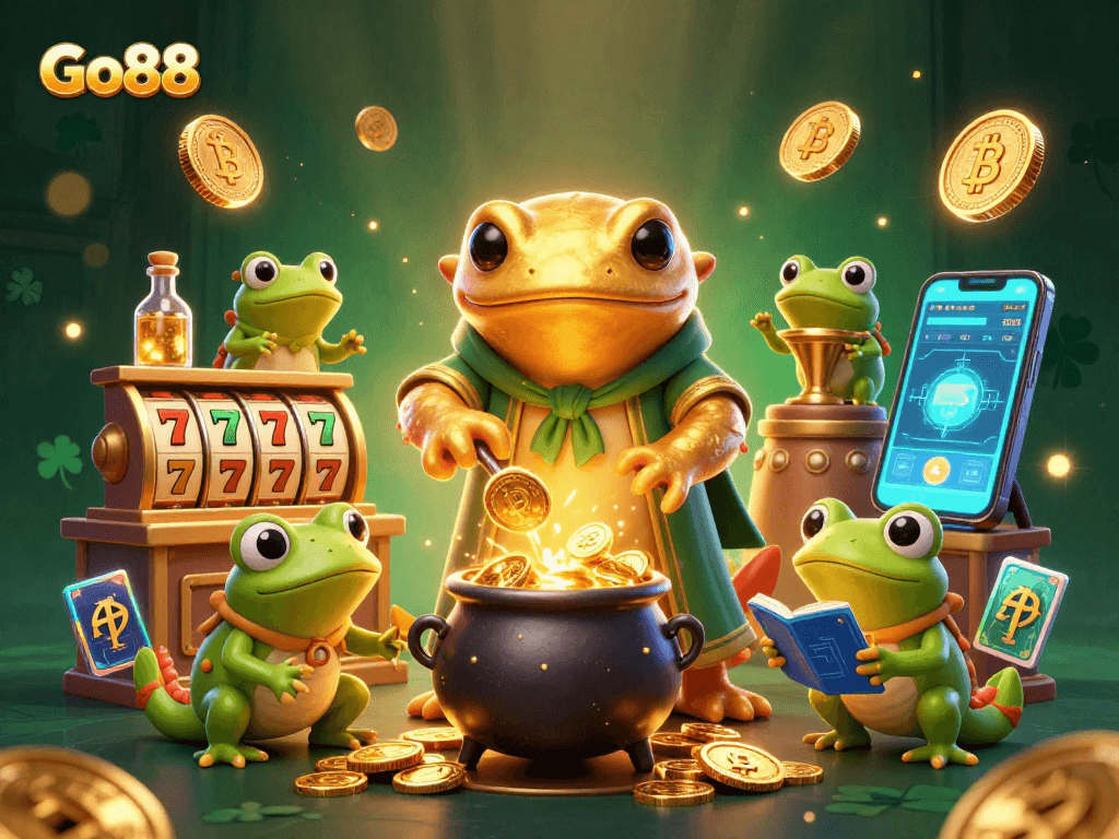 Experience thrilling gameplay at Go88 with a magical alchemist in a captivating casino scene.