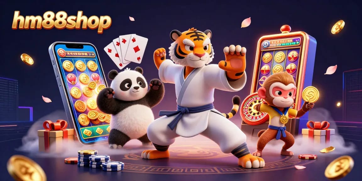 hm88shop slot games illustrated with kung fu characters showcasing excitement
