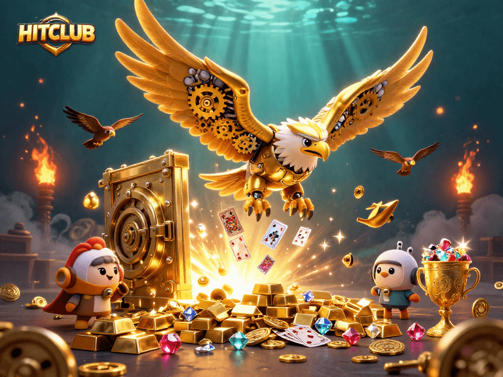 Engage in dynamic gameplay at HITCLUB, featuring vibrant 3D characters and sparkling treasures!