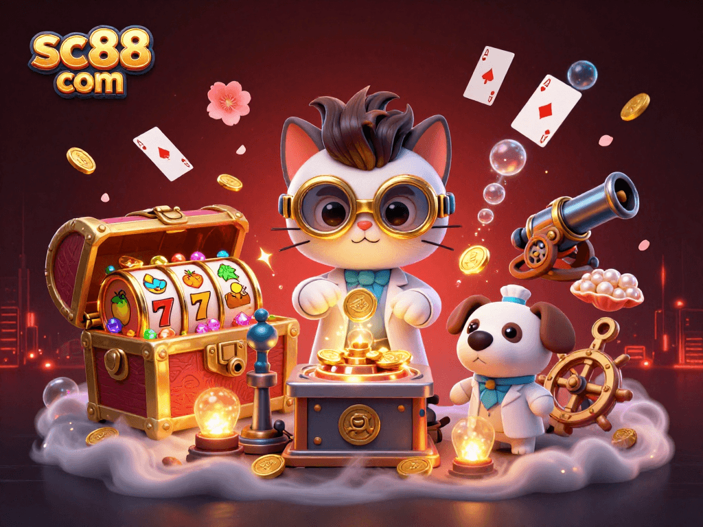Engage in thrilling gaming at sc88 com with a 3D cartoon scene of excitement and gold!